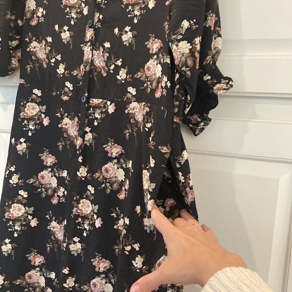 Natural Life Black Floral Collared Wide leg Jumpsuit Black Floral with pockets - Picture 7 of 11